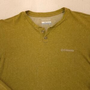 Columbia Casual Long Sleeve Graphic T Shirt Mens Size Medium M Olive Green
